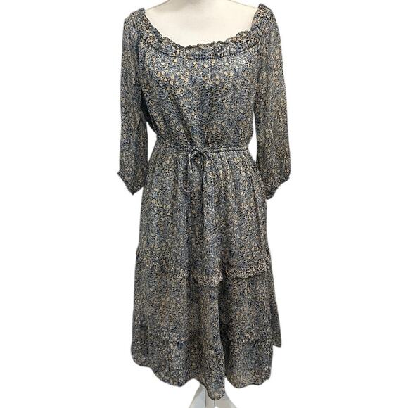 Anthropologie‎ Kira Blue Floral Off-Shoulder Peasant Midi Dress Cottage Boho 12 - Picture 2 of 12